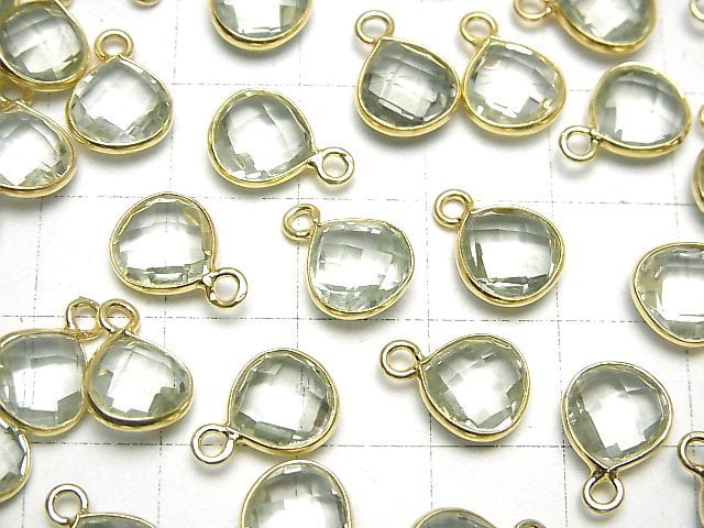 [Video]High Quality Green Amethyst AAA Bezel Setting Chestnut Shape 9x9mm 18KGP 3pcs