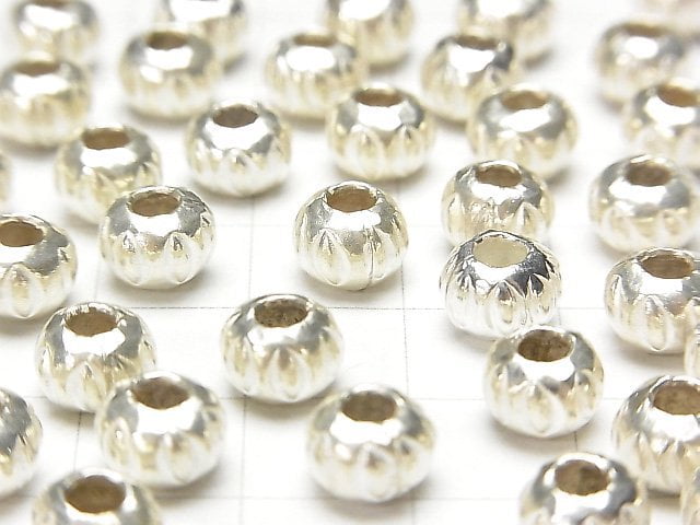 Karen Silver Patterned Rondelle, 7x7x5.5mm, White Silver, 2 Pieces