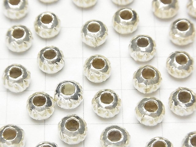 Karen Silver Patterned Rondelle, 7x7x5.5mm, White Silver, 2 Pieces