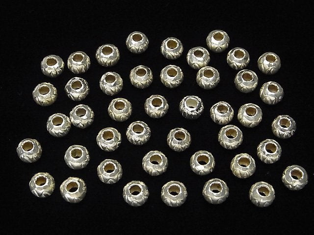 Karen Silver Patterned Rondelle, 7x7x5.5mm, White Silver, 2 Pieces