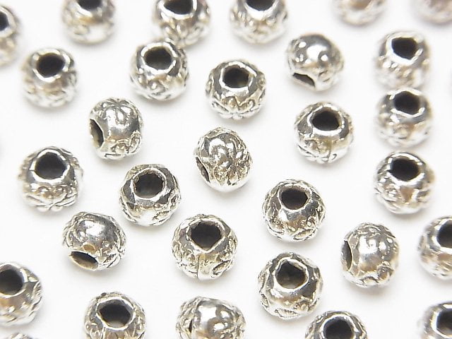 Karen Silver Flower Pattern Roundel 5x5x4mm 5pcs