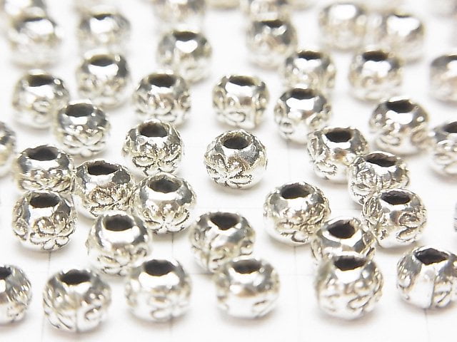 Karen Silver Flower Pattern Roundel 5x5x4mm 5pcs