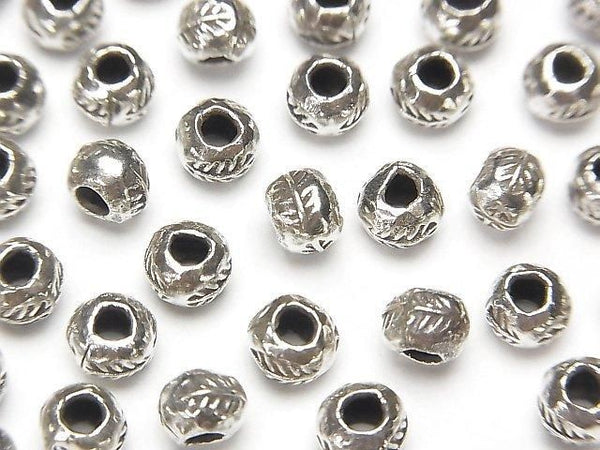 Karen Silver Leaf Pattern Rondelle 5x5x4mm 5pcs