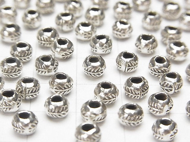 Karen Silver Leaf Pattern Rondelle 5x5x4mm 5pcs