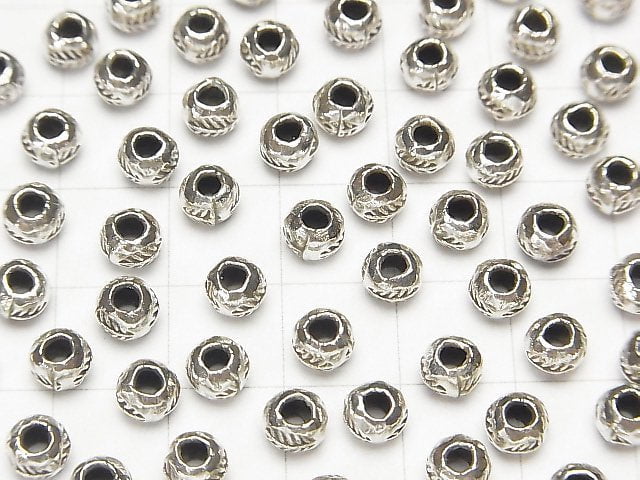 Karen Silver Leaf Pattern Rondelle 5x5x4mm 5pcs