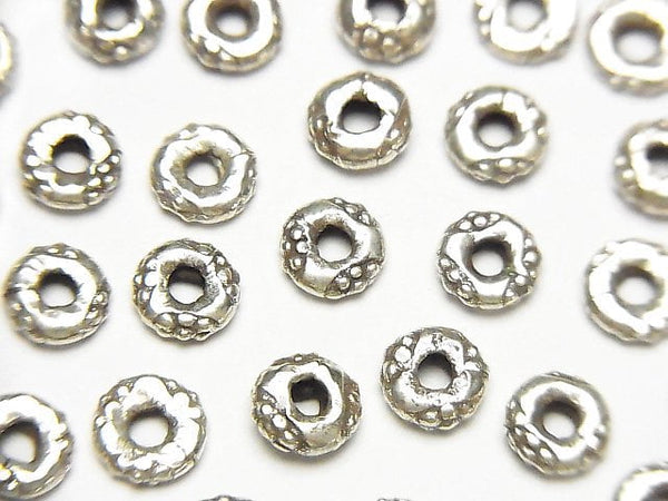 Karen Silver Flower Pattern Roundel 6x6x2mm 5pcs