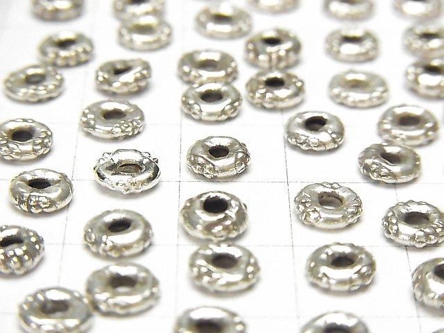 Karen Silver Flower Pattern Rondelle 6x6x2mm 5pcs