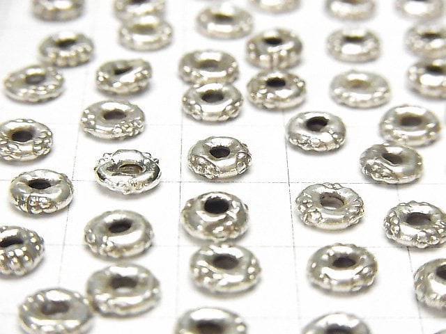 Karen Silver Flower Pattern Roundel 6x6x2mm 5pcs