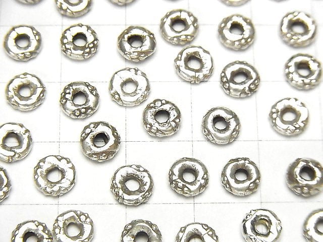 Karen Silver Flower Pattern Roundel 6x6x2mm 5pcs