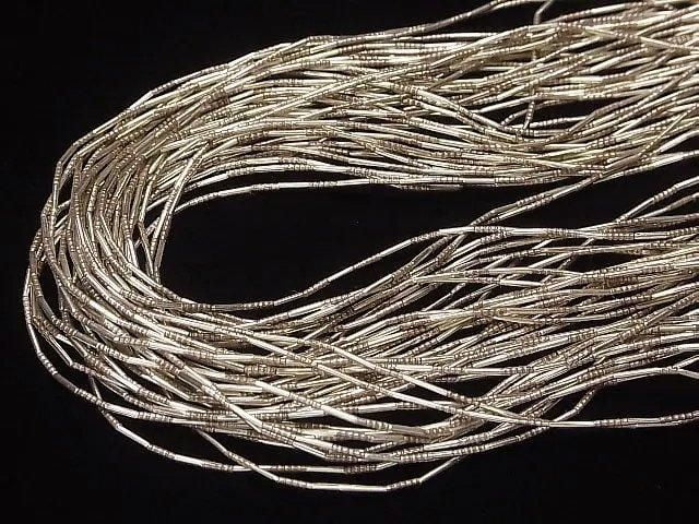 Karen Silver Line Carved Tube 7x1x1mm half or 1-strand beads (approx. 26 inches/65 cm)