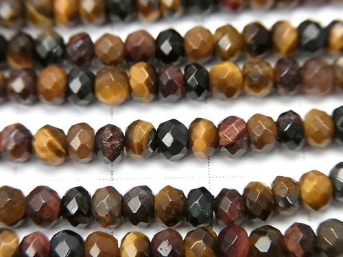 Tiger's Eye AAA 3 color mix Faceted Button Roundel 4 x 4 x 3 mm half or 1 strand beads (aprx.15 inch / 38 cm)