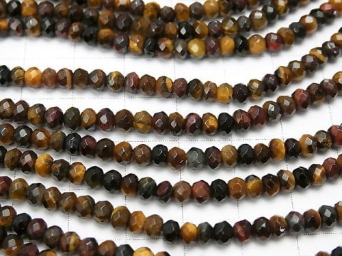 Tiger's Eye AAA 3 color mix Faceted Button Roundel 4 x 4 x 3 mm half or 1 strand beads (aprx.15 inch / 38 cm)