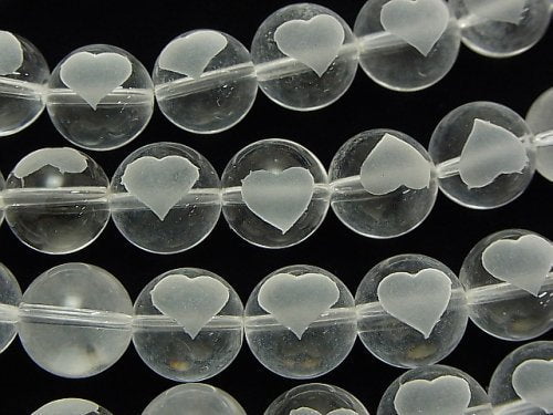 Carving, Crystal Quartz, Heart, Round Gemstone Beads