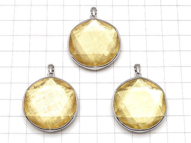 Meteorite (Muonionalusta) Pendant Both Side Finish 32mm Yellow Gold color