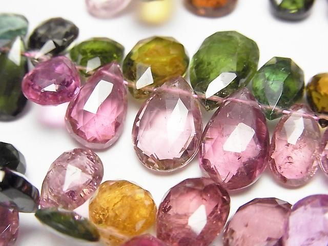 [Video] Top Quality Multicolor Tourmaline AAAA Pear-shaped Faceted Briolette Half or 1-strand beads (approx. 7 inches/18 cm)