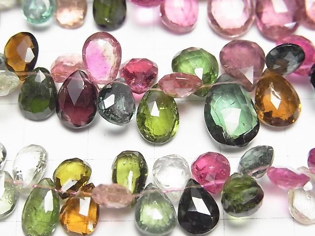 [Video] Top Quality Multicolor Tourmaline AAAA Pear-shaped Faceted Briolette Half or 1-strand beads (approx. 7 inches/18 cm)