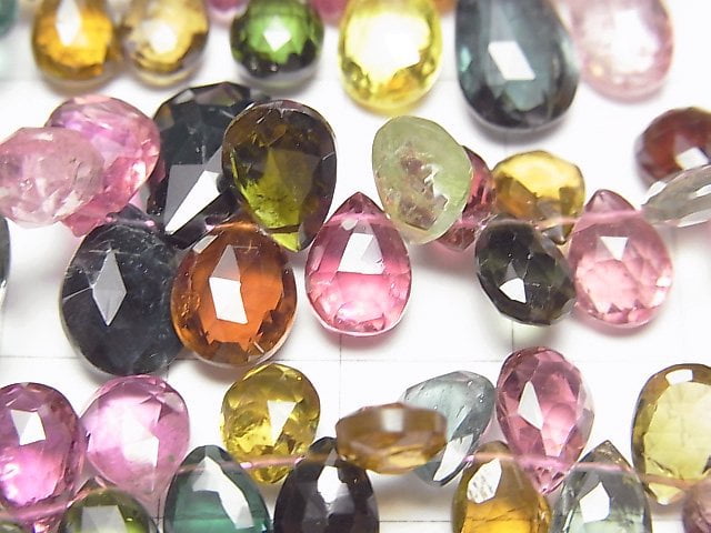 [Video] Top Quality Tourmaline AAAA Pear shape Faceted Briolette half or 1strand beads (aprx.7inch / 18 cm)