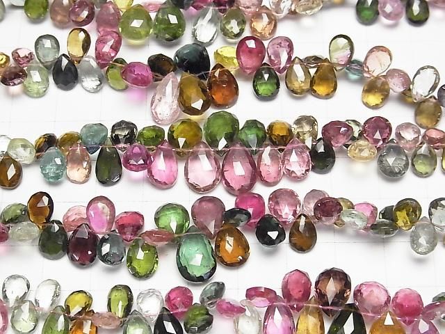 [Video] Top Quality Multicolor Tourmaline AAAA Pear-shaped Faceted Briolette Half or 1-strand beads (approx. 7 inches/18 cm)