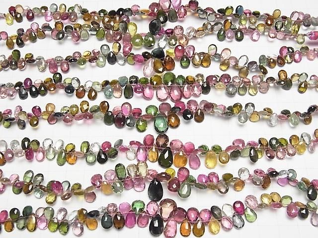 [Video] Top Quality Multicolor Tourmaline AAAA Pear-shaped Faceted Briolette Half or 1-strand beads (approx. 7 inches/18 cm)
