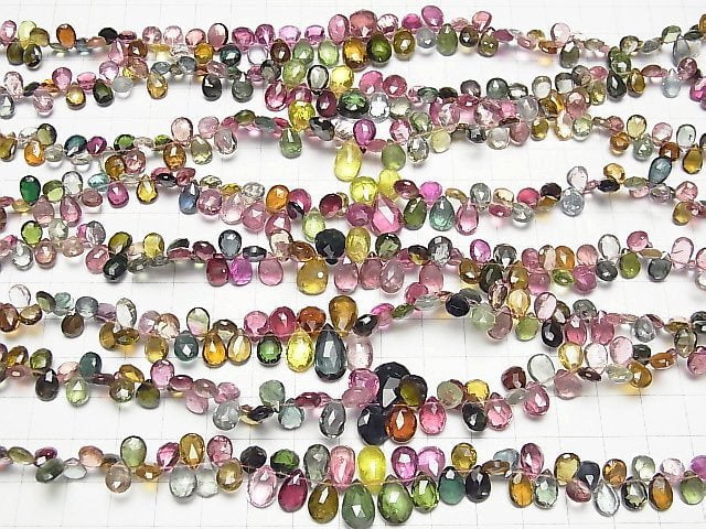 [Video] Top Quality Tourmaline AAAA Pear shape Faceted Briolette half or 1strand beads (aprx.7inch / 18 cm)