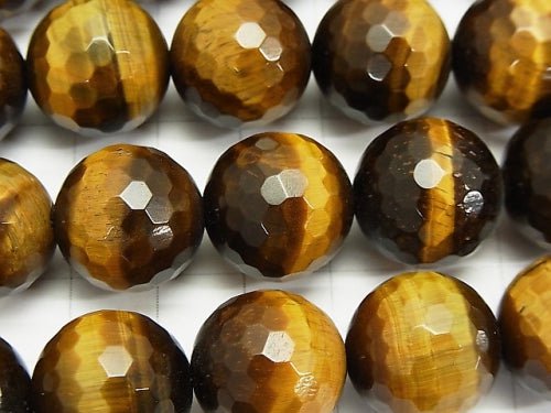 [Video] Yellow Tiger's Eye AAA '128 Faceted Round 16 mm half or 1 strand beads (aprx.15 inch / 36 cm)