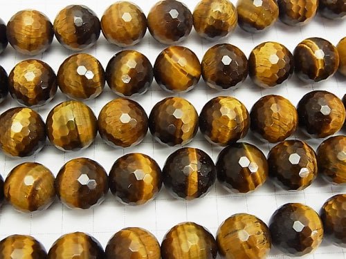 [Video] Yellow Tiger's Eye AAA '128 Faceted Round 16 mm half or 1 strand beads (aprx.15 inch / 36 cm)