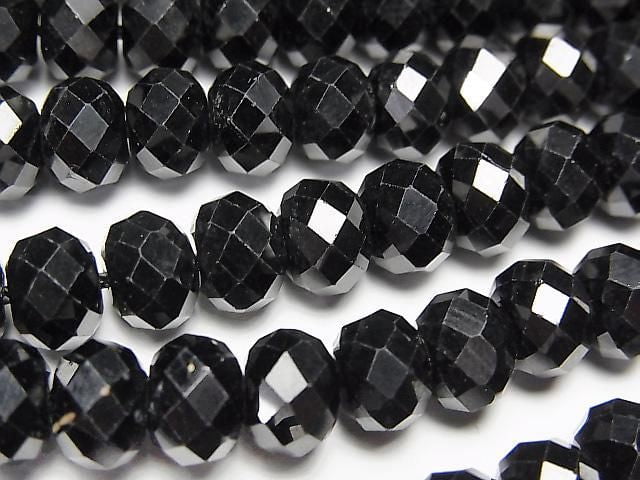 [Video] High Quality! Black Spinel AAA Faceted Button Rondelle 8x8x6mm 1/4 or 1-strand beads (approx. 15inch/37cm)
