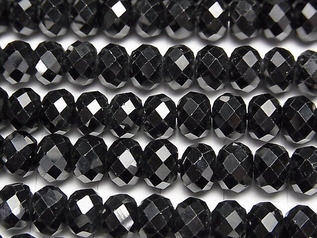 [Video] High Quality! Black Spinel AAA Faceted Button Rondelle 8x8x6mm 1/4 or 1-strand beads (approx. 15inch/37cm)