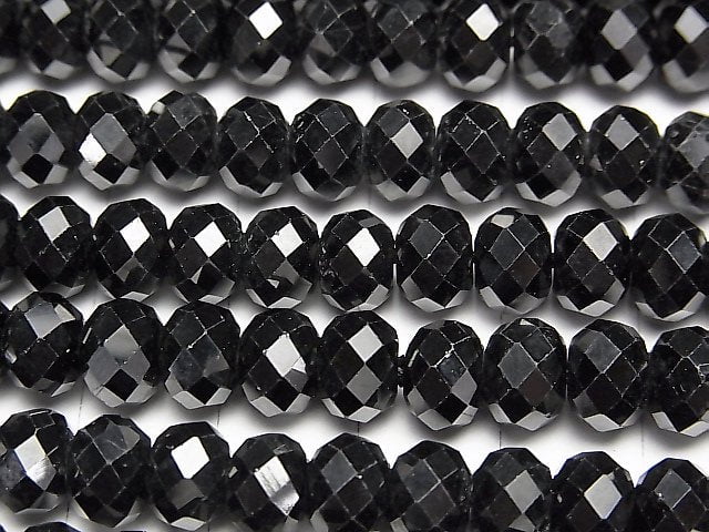 [Video] High Quality! Black Spinel AAA Faceted Button Roundel 8x8x5mm 1/4 or 1strand beads (aprx.15inch/37cm)