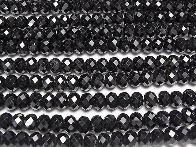 [Video] High Quality! Black Spinel AAA Faceted Button Rondelle 8x8x6mm 1/4 or 1-strand beads (approx. 15inch/37cm)