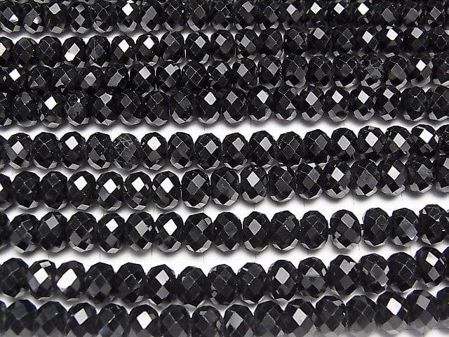 [Video] High Quality! Black Spinel AAA Faceted Button Roundel 8x8x5mm 1/4 or 1strand beads (aprx.15inch/37cm)