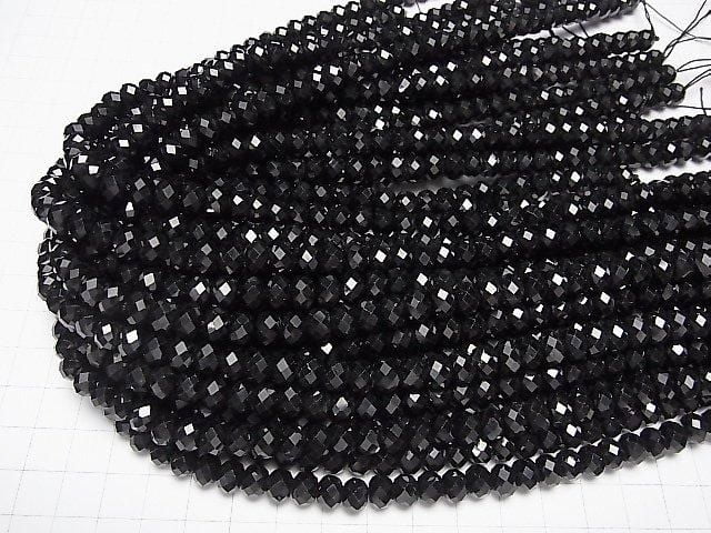 [Video] High Quality! Black Spinel AAA Faceted Button Rondelle 8x8x6mm 1/4 or 1-strand beads (approx. 15inch/37cm)