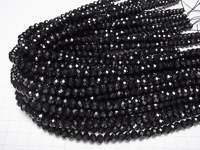 [Video] High Quality! Black Spinel AAA Faceted Button Roundel 8x8x5mm 1/4 or 1strand beads (aprx.15inch/37cm)