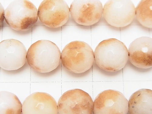 1strand $6.79! White & Brown Color Jade 128 Faceted Round 10 mm 1strand beads (aprx.15 inch / 37 cm)