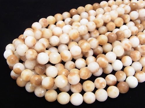 1strand $6.79! White & Brown Color Jade 128 Faceted Round 10 mm 1strand beads (aprx.15 inch / 37 cm)