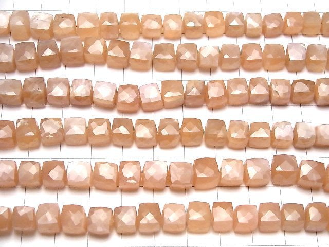 [Video]High Quality Orange Moonstone AA++ Cube Shape half or 1strand beads (aprx.7inch/18cm)