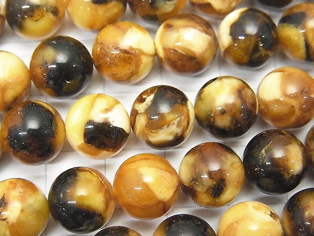 [Video] Pressed Amber Round 10 mm 1/4 or 1strand beads (aprx.15 inch / 38 cm)