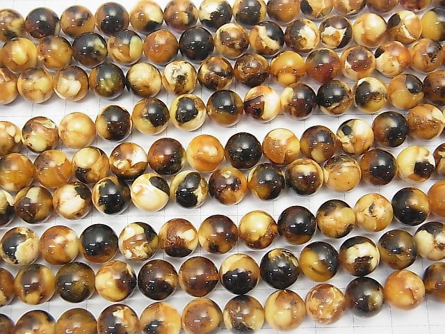 [Video] Pressed Amber Round 10 mm 1/4 or 1strand beads (aprx.15 inch / 38 cm)