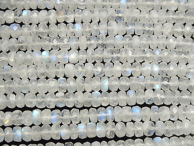 [Video] High Quality Rainbow Moonstone AAA Faceted Button Roundel half or 1strand beads (aprx.15inch / 38cm)