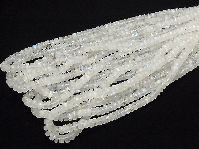 [Video] High Quality Rainbow Moonstone AAA Faceted Button Roundel half or 1strand beads (aprx.15inch / 38cm)