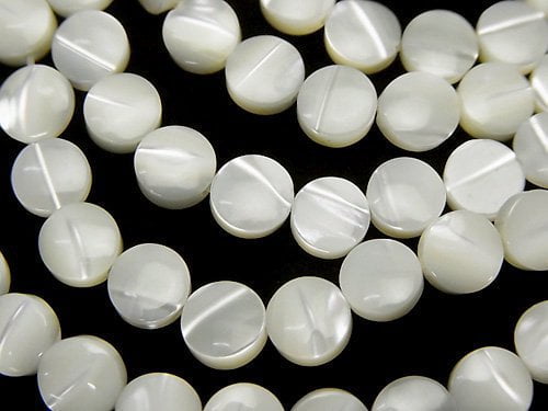 Mother of Pearl MOP White Coin 6x6x3mm 1strand beads (aprx.15inch/38cm)