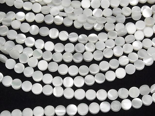 Mother of Pearl (MOP) White Coin 6x6x3mm 1-strand beads (approx. 15 inches/38 cm)