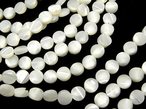 Mother of Pearl MOP White Coin 6x6x3mm 1strand beads (aprx.15inch/38cm)