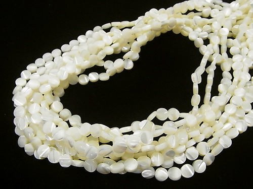 Mother of Pearl MOP White Coin 6x6x3mm 1strand beads (aprx.15inch/38cm)