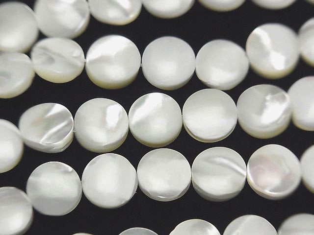 Mother of Pearl MOP White Coin 8x8x3mm 1strand beads (aprx.15inch/37cm)