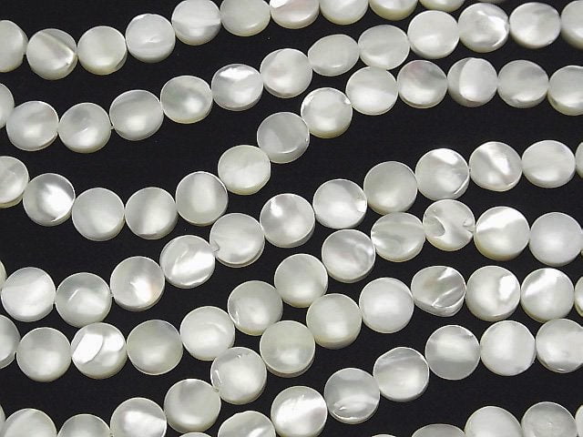 Mother of Pearl MOP White Coin 8x8x3mm 1strand beads (aprx.15inch/37cm)