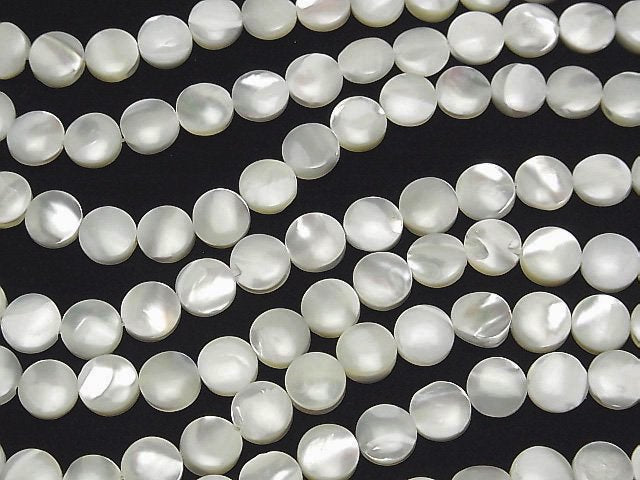 Mother of Pearl MOP White Coin 8x8x3mm 1strand beads (aprx.15inch / 37cm)
