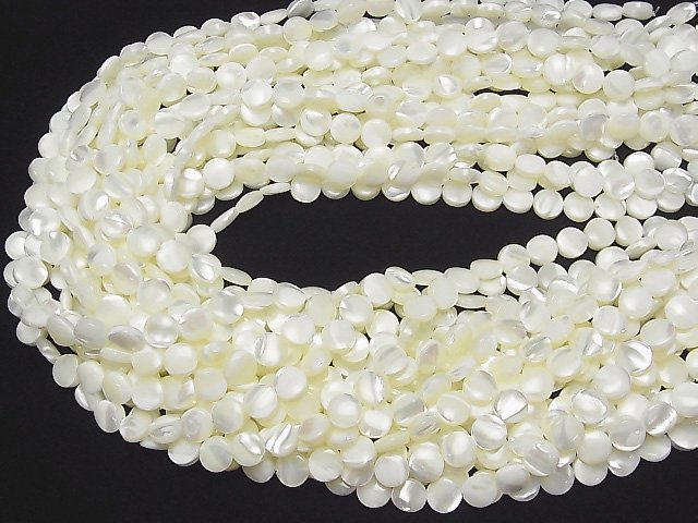 Mother of Pearl MOP White Coin 8x8x3mm 1strand beads (aprx.15inch / 37cm)