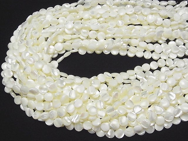 Mother of Pearl MOP White Coin 8x8x3mm 1strand beads (aprx.15inch/37cm)