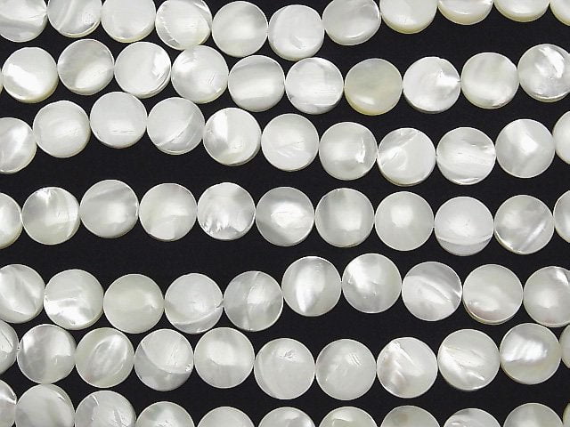 Mother of Pearl MOP White Coin 10x10x4mm 1strand beads (aprx.15inch/37cm)